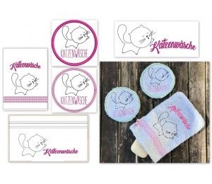 Stickserie ITH - Katzenwäsche Tasche & Abschmink Pad & Waschlappen